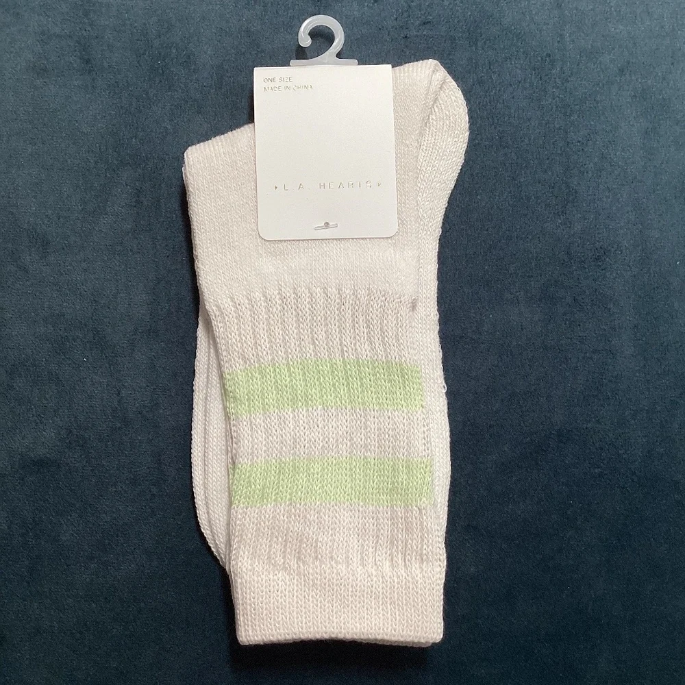 2/$13 LA Hearts Green Striped Socks